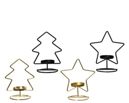 [20102399] Portacandele a forma di stella e albero con tazza in vetro per candele a lume di te L 13.5 x P 8 x H 15.5 cm