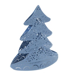 [V7019730000] Portacandele albero metallo azzurro cm20x10h22