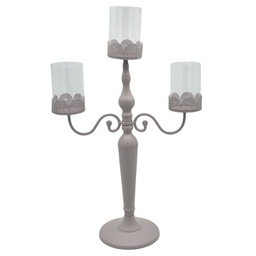 [V7017210000] Portacandele candelabro metallo tortora3 posti con vetro cm 38x17h62