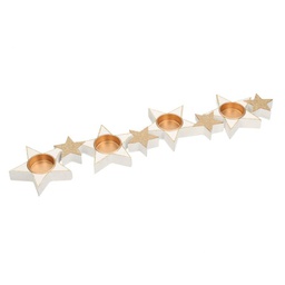 [V6120820000] Portacandele legno bianco oro stelle 4pcm48,5x11,5h2,3