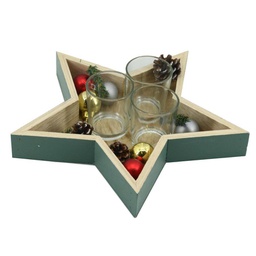 [V6079490000] Portacandele legno naturale verde stella 3p cm28x25h4/8