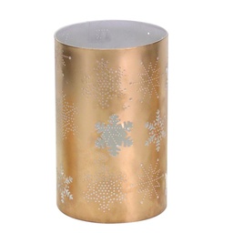 [V6077340000] Portacandele metallo oro bianco fiocchidi neve 1p cmø10h16