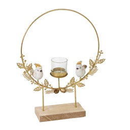[V6195260000] Portacandele metallo uccellini oro cm35x8h29