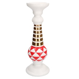 [V6118750000] Portacandele resina bianco rosso oro tondo 1p cmø13h35,5