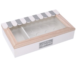 [V5960950000] Portacialde legno 2 scomparti bistrot bianco grigio rettangolare cm27x16h5,5