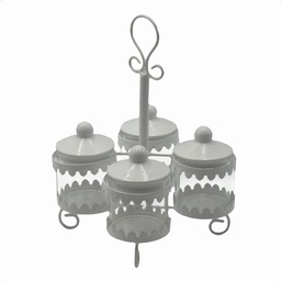 [V7017730000] Portasalse metallo bianco lucido 4 posti cm19x19h23,5