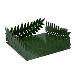 [V5925950000] Portatovaglioli metallo foglia alloro verde scuro rettangolare cm16,5x16,5h6,5