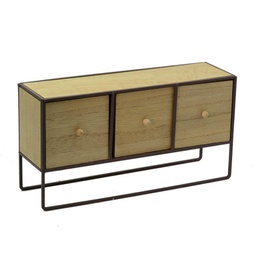 [V5918410000] Portatutto legno e metallo marrone arrugginito 3 cassetti cm 38x11h20