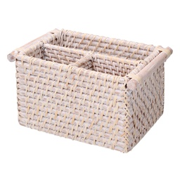 [V1726220000] Portatutto rattan algarve 3 scomparti bianco rettangolare cm20/23x15h12,5