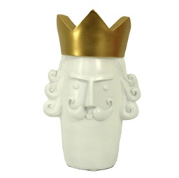 [V6194890000] Portavaso resina viso re oro e bianco cm14x13h23