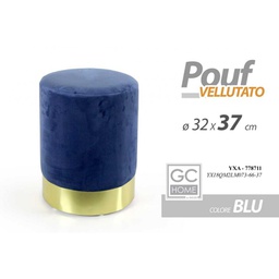 [GIC778711] Pouf arredo design blu velluto con oro cm 32 x 37 h