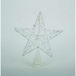 [1908083] Puntale a stella per albero di natale con glitter Bianco e perline
