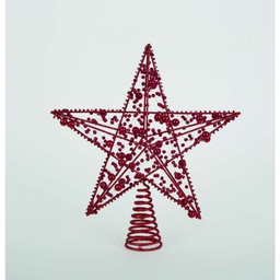 [1908082] Puntale a stella per albero natale  Con glitter rossi e perline