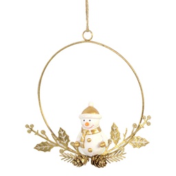 [V6195280000] Pupazzo di neve metallo ghirlanda oro cm16x16x3