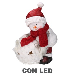 [V6159950000] Pupazzo di neve resina con palla led bianco cm31,5x20,5h41