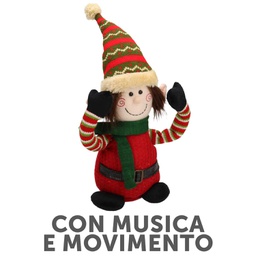 [V6130340000] Pupazzo tessuto elfo rosso con musica emovimento cm12x12h40