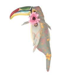 [V8539050000] Pupazzo tessuto tucano con fiore cm 20x35x9