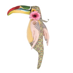 [V8539060000] Pupazzo tessuto tucano con fiore cm 30x45x11