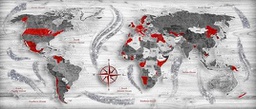 [LU95663] Quadro Lupia Dipinto Brillantinato Mappa del Mondo 52x122 Bianco