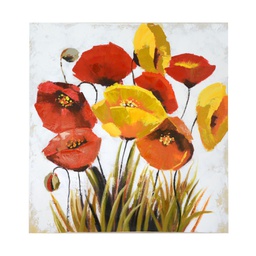 [V4614170000] Quadro dipinto papaveri e fiori gialli cm 80x80x4