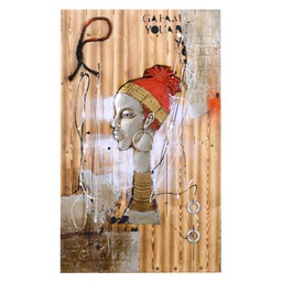 [V4612470000] Quadro in legno donna africana con corda  cm60x90x0,5
