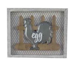 [V4608610000] Quadro legno metallo gallina egg cm 46x38x3