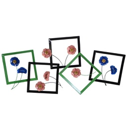 [V4614740000] Quadro metallo blu fucsia verde fiori cm 126 x 61 x 5,7