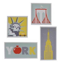 [V0224220000] Quadro stampa new york bianco set 4 pezzi cm30x60x2,5 + cm30x30x2,5