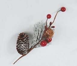 [042150] Rametto Cm.20 C/Pigna Ghiande E Bacche Rosse In Display decorazione di Natale
