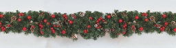[20037974] Ramone Verde Pvc Cm.28Xmt.2.70 Pigne/Ghiande Rosse/Rametti Innevati decorazione di Natale