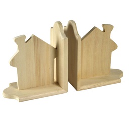 [V5029470000] Reggilibri coppia in legno con casa cm19x17x19