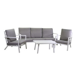 [V6456880000] Salotto alluminio Boston 3 posti bianco con cuscini 4 pezzi