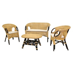 [V26086400NN] Salotto lucrezia 4 pz rattan c-c noce naturale rattan
