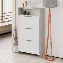 [EFFEZ99292] Scarpiera Kaju 3 ante a ribalta bianco e struttura effetto marmo grigio EFFEZ