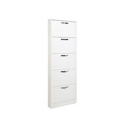 [A10366] Scarpiera Slim Bianco Frassinato in legno nobilitato 5 ribalte cm 180x65x15
