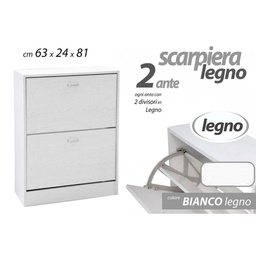 [GIC737664] Scarpiera bianca doppia ribalta 2 ante cm 63 x 24 x 81 h portascarpe