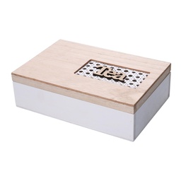 [V5959790000] Scatola portathe legno 6 scomparti bianco rettangolare cm24x16h7