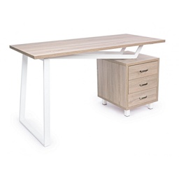 [B0710373] Scrivania legno bianca con cassettiera Armande cm 140 x60 x 76 h