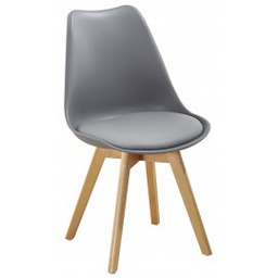 [CAP95631] Sedia con cuscino in ecopelle e gambe in legno grigio