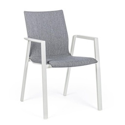 [1993764] Sedia per esterno in alluminio Bianco con cuscino Grigio Scuro ODEON 55,5x60 h83 cm