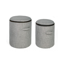[B0720395] Set 2 Pouf in tessuto con contenitore Grigio RADMILA