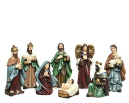 [19974681] Set di natività in poliresina con di 8 figure H 9 cm