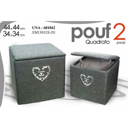 [GIC681042] Set due pouf imbottiti grigio portabiancheria portatutto
