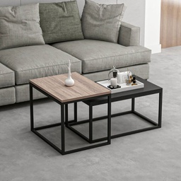 [FZ97153] Set tavolini da salotto Leka nero e noce struttura in metallo