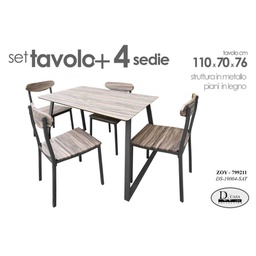[GIC799211] Set tavolo con 4 sedie cucina soggiorno Tavolo cm 110x 70 x 76 h