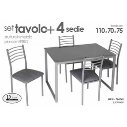 [GIC704765] Set tavolo piano vetro con 4 sedie cucina soggiorno