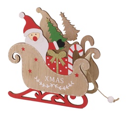 [V6312310000] Slitta legno con babbo natale naturale cm22x10h23