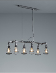 [TRIO307000688] Sospensione 6xE27 Industrial Argento Anticato Gotham L102 cm Trio Lighting