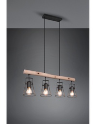 [TRIOR30614032] Sospensione Barra Legno 4 Luci Jaipur Industriale Vintage Nero E Legno Trio Lighting