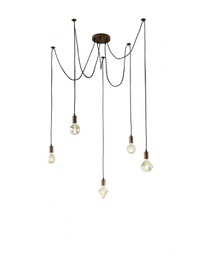 [TRIO310100562] Sospensione Cord Ragno Rame Antico 5xE27 Con Decentramento Trio Lighting